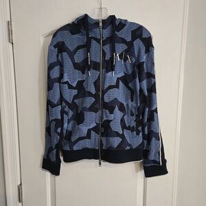 Armani Exchange Men’s Blue Black Logo Zip Hoodie XS Graphic Print Sweatshirt
